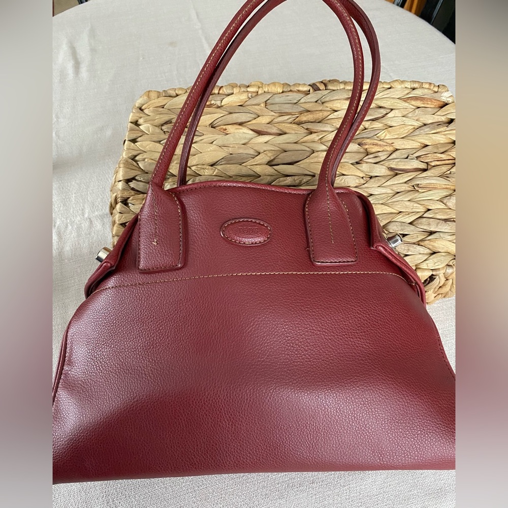 Tod’s Maroon Leather Handbag with Corner Turn Locks